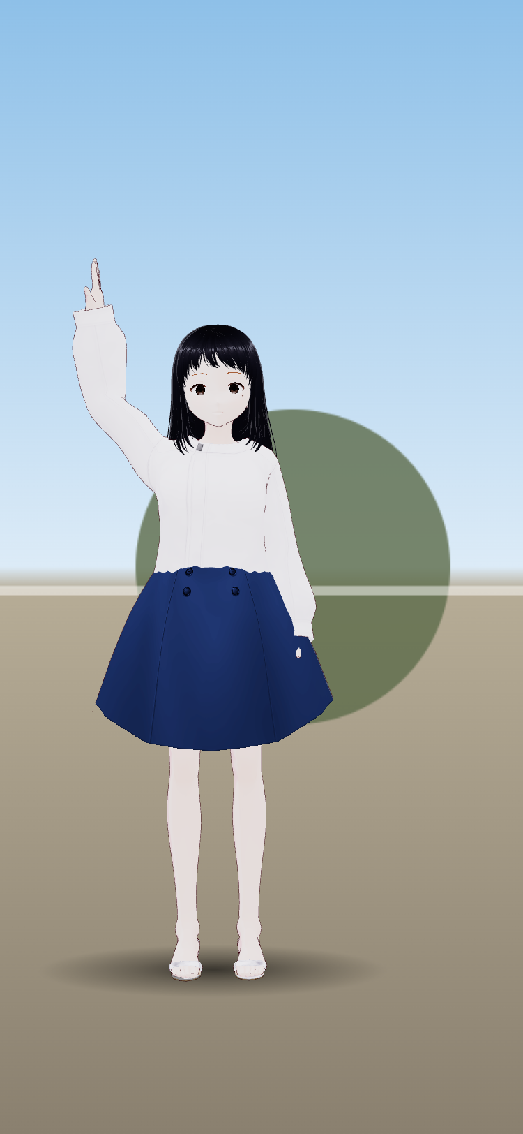 外の景色を背にして手をふっている彼女。足元に影が落ちている